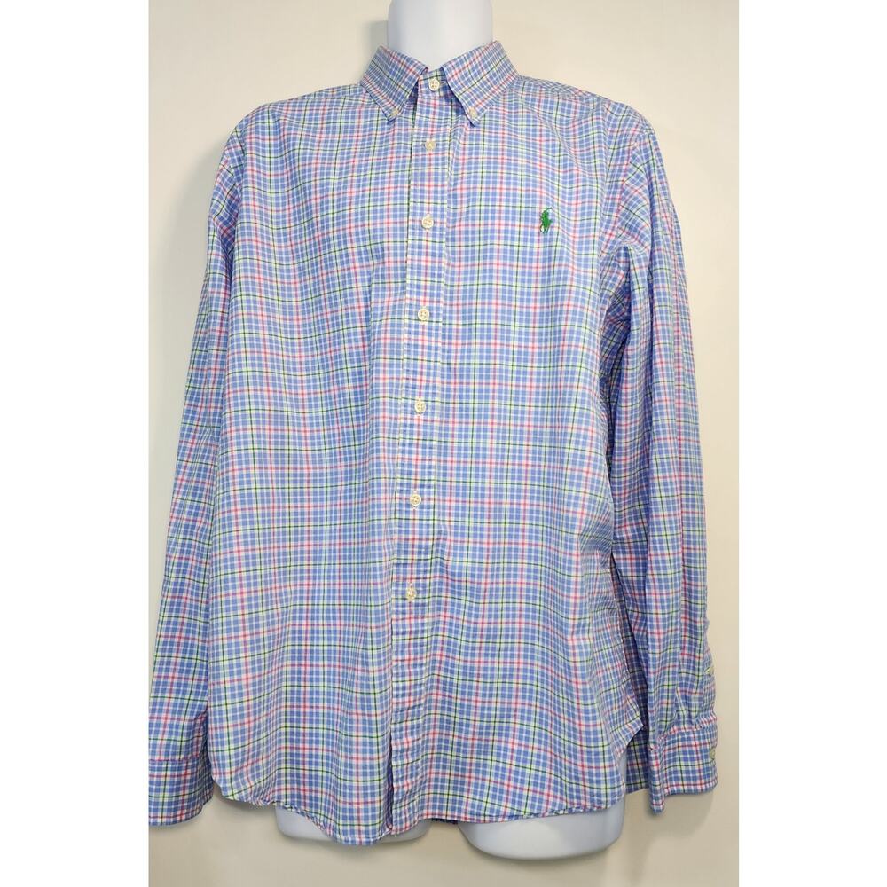 Ralph Lauren Button Down Shirt XL Blue‎ Pink Green Plaid Pony Logo Cotton